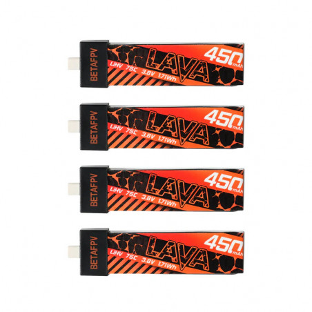 BETAFPV LAVA 1S 450mAh 75C Battery 4-Pack for Meteor75/Cetus Pro/Cetus X